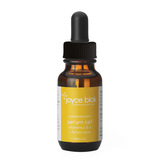 serum cef vitamin c, vitamin e, ferulic acid bottle with dropper